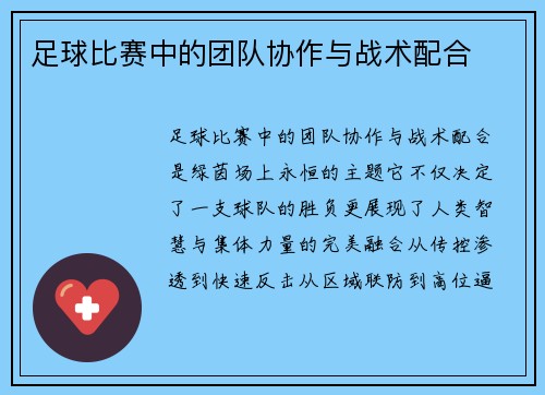 足球比赛中的团队协作与战术配合