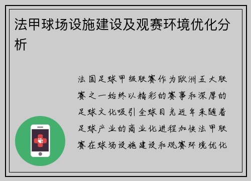 法甲球场设施建设及观赛环境优化分析